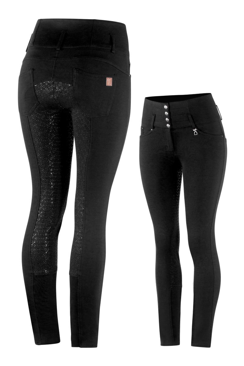 HORZE Women's Tara Full Seat Silicone Grip Breeches | Stretchable, High Waist with 4 Pockets - Black - 32 - Image 1